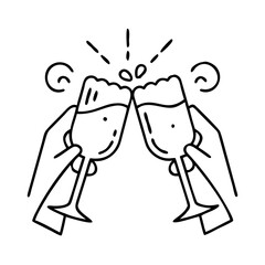 Two Hands Toasting with Champagne Glasses Celebration Cheers Festive Happy New Year Party