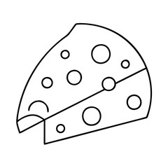 A Simple Line Drawing of a Wedge of Swiss Cheese with Many Holes