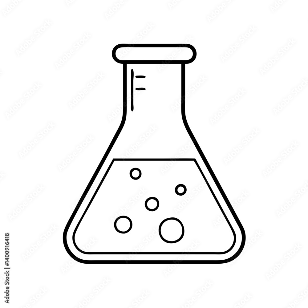 Poster a simple line drawing of a flask with bubbles indicating a chemical reaction or experiment