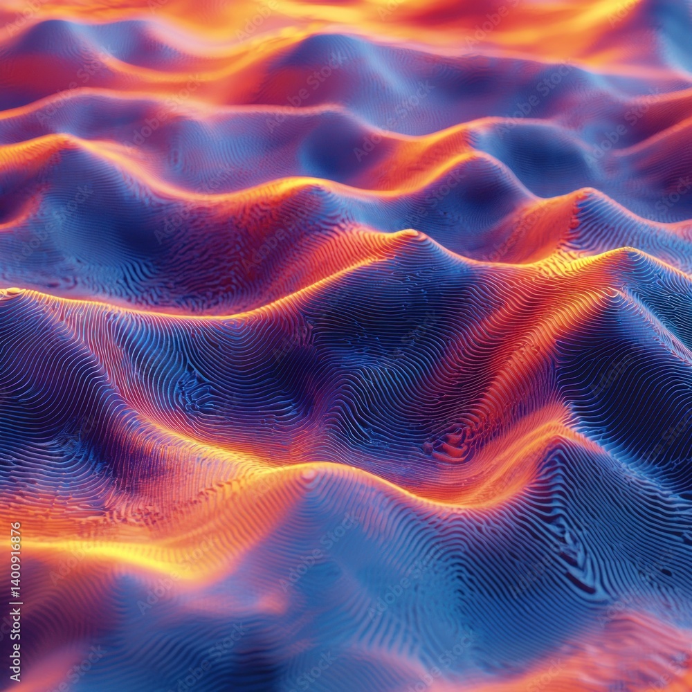 Poster abstract topographical waves formed by vibrant gradients and line patterns