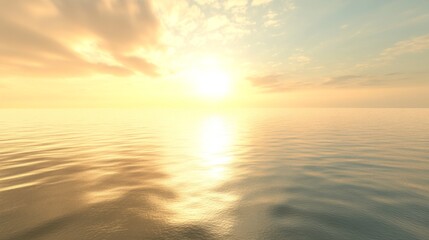 Obraz premium Golden sunset over the ocean with an empty horizon and soft reflections on the water, perfect for overlaying text