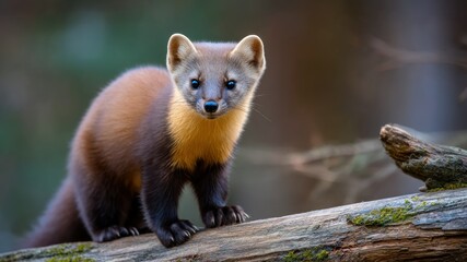 Fototapeta premium A captivating portrait of a curious, furry marten in its natural habitat.