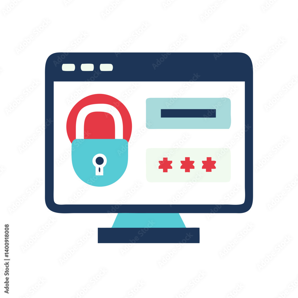 Poster icon of secure login with password input on a computer screen