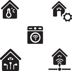 Set of 5 outline icons related to Smart house vector. Linear icon collection. Editable stroke. Vector illustration