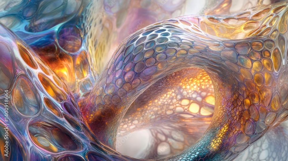 Fototapete abstract organic structures displaying iridescent colors and cellular patterns