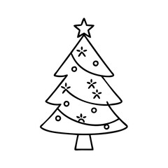 Simple Line Drawing of a Decorated Christmas Tree for Holiday Cheer