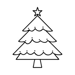 Simple Line Drawing of a Christmas Tree with Star