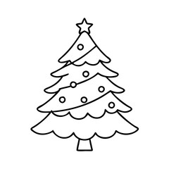Simple Line Drawing of a Decorated Christmas Tree for Holiday Cheer