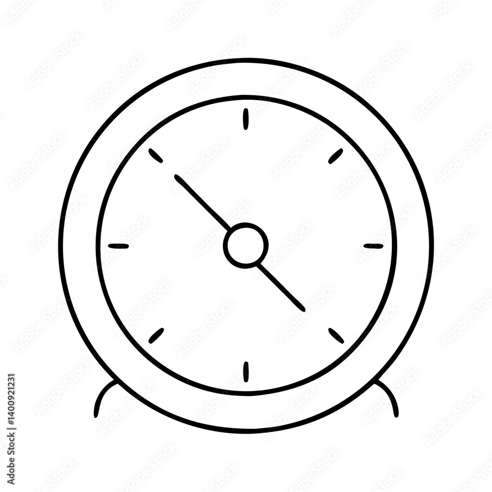 Poster simple line drawing of a classic alarm clock showing the time