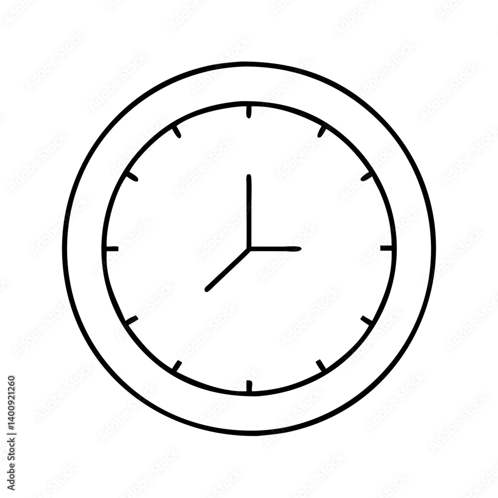 Poster simple line drawing of a classic analog clock showing the time