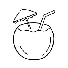 Refreshing Coconut Drink with Umbrella and Straw Tropical Summer Beverage Illustration