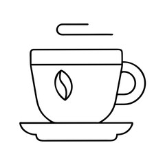 A steaming cup of coffee on a saucer simple line art illustration