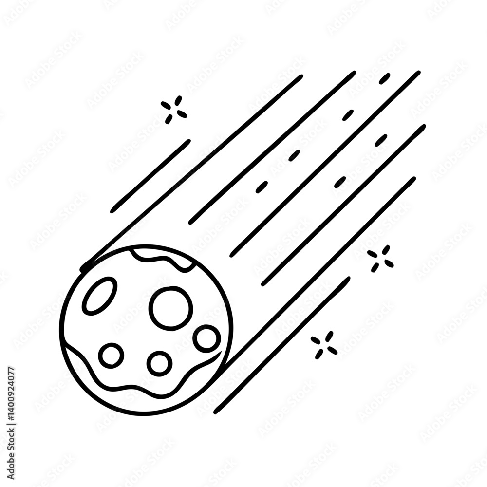 Poster a meteoroid falling through space with speed lines and sparkling effects