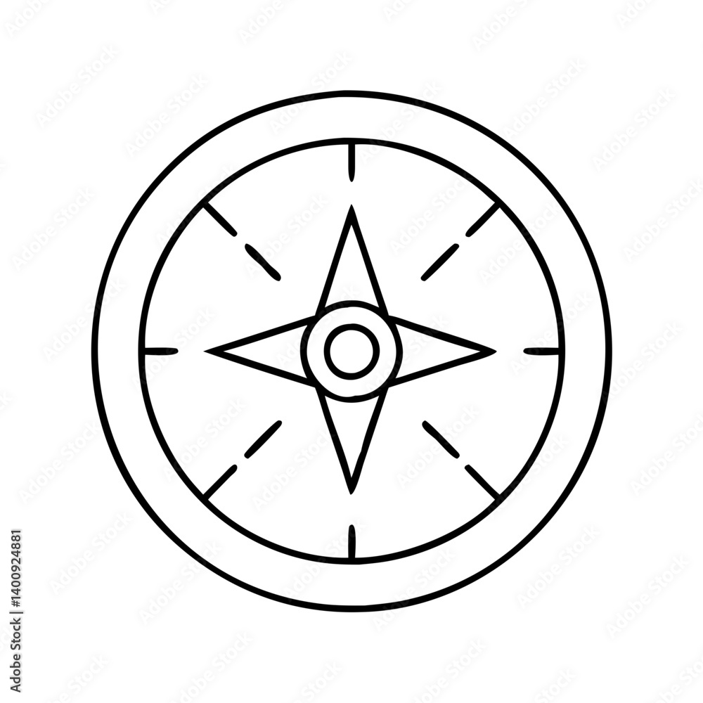 Poster simple line drawing of a compass rose navigation tool for direction finding