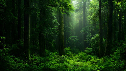 Obraz premium Dense Lush Forest Sunlight and Shade