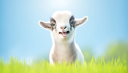 Fototapeta premium Baby Goat in Grassy Field