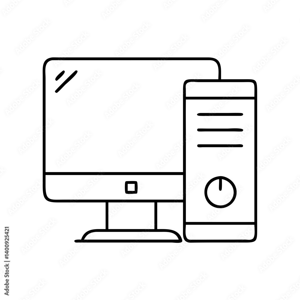 Poster desktop computer system icon line art illustration graphic design element