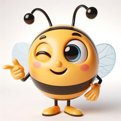 Obraz premium Animated character 3D image of bee released winks smiles, cute design, white background