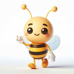 Obraz premium Animated character 3D image of bee released winks smiles, cute design, white background