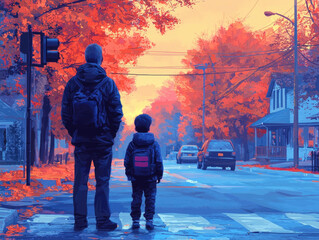 An illustration focused on child safety measures in different environments, including home and public places