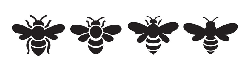 black color bee silhouette icon. Bee icons. Vector illustration eps 10