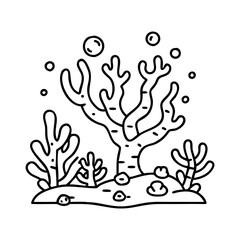 Underwater Coral Reef Scene with Bubbles and Various Coral Structures
