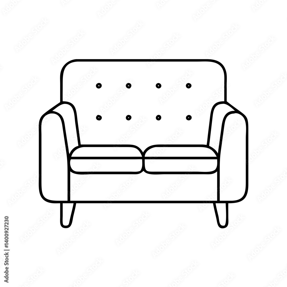 Poster simple line drawing of a two seater button tufted sofa couch