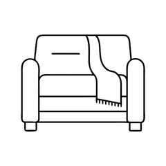 Cozy Sofa with a Throw Blanket Line Art Illustration Home Decor Comfortable Furniture Relaxing Seating Arrangement Interior Design Element Simple Minimalist Style