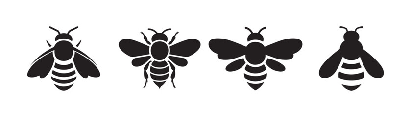 black color bee silhouette icon. Bee icons. Vector illustration eps 10