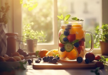 still life with tea and fruits