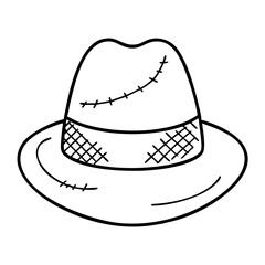 A handdrawn illustration of a stylish fedora hat with stitched details