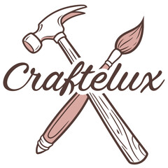 Craftelux Artisan Logo Vector with Hammer and Paintbrush Crossed Design


