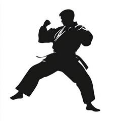 karate silhouette , black and white illustration isolated on white background