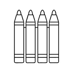 Four Crayons Closely Grouped Together Line Art Illustration