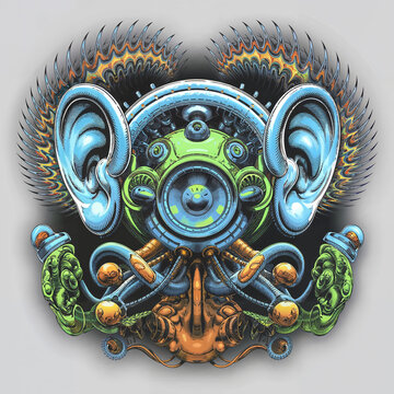 abstract background with a necklace, speaker and ears