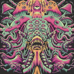 Obraz premium psychedelic art painting with mushrooms
