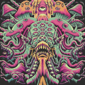 psychedelic art painting with mushrooms