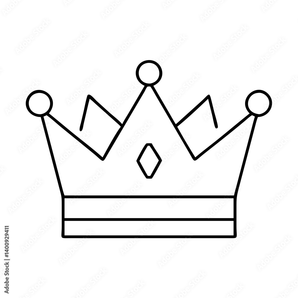 Poster simple line drawing of a royal king crown with three points on each side and a center gem