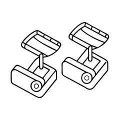 Pair of Modern Cufflinks with Rectangular Tops and Circular Bases Isometric Line Art Illustration