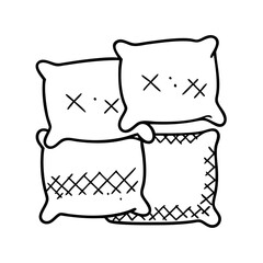 A stack of four handdrawn pillows in a cute cartoon style