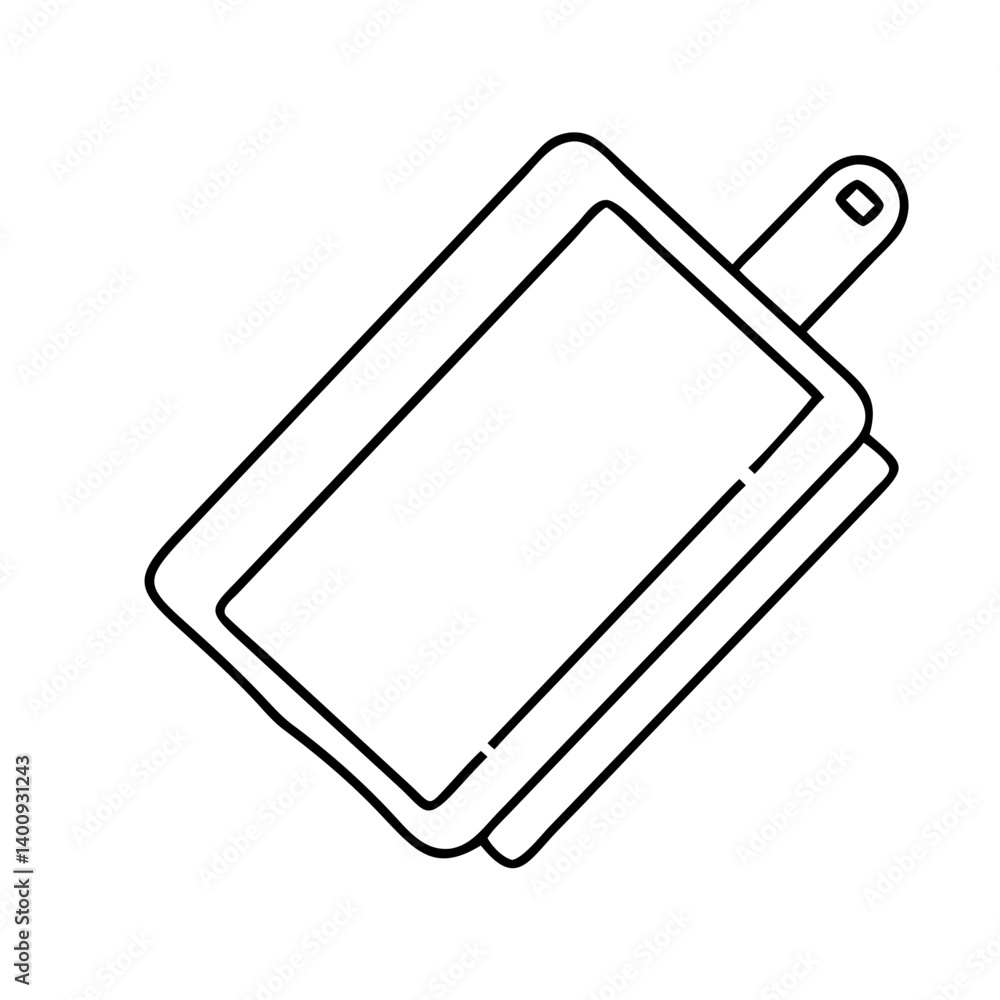 Aufkleber a line drawing of a rectangular cutting board with a handle