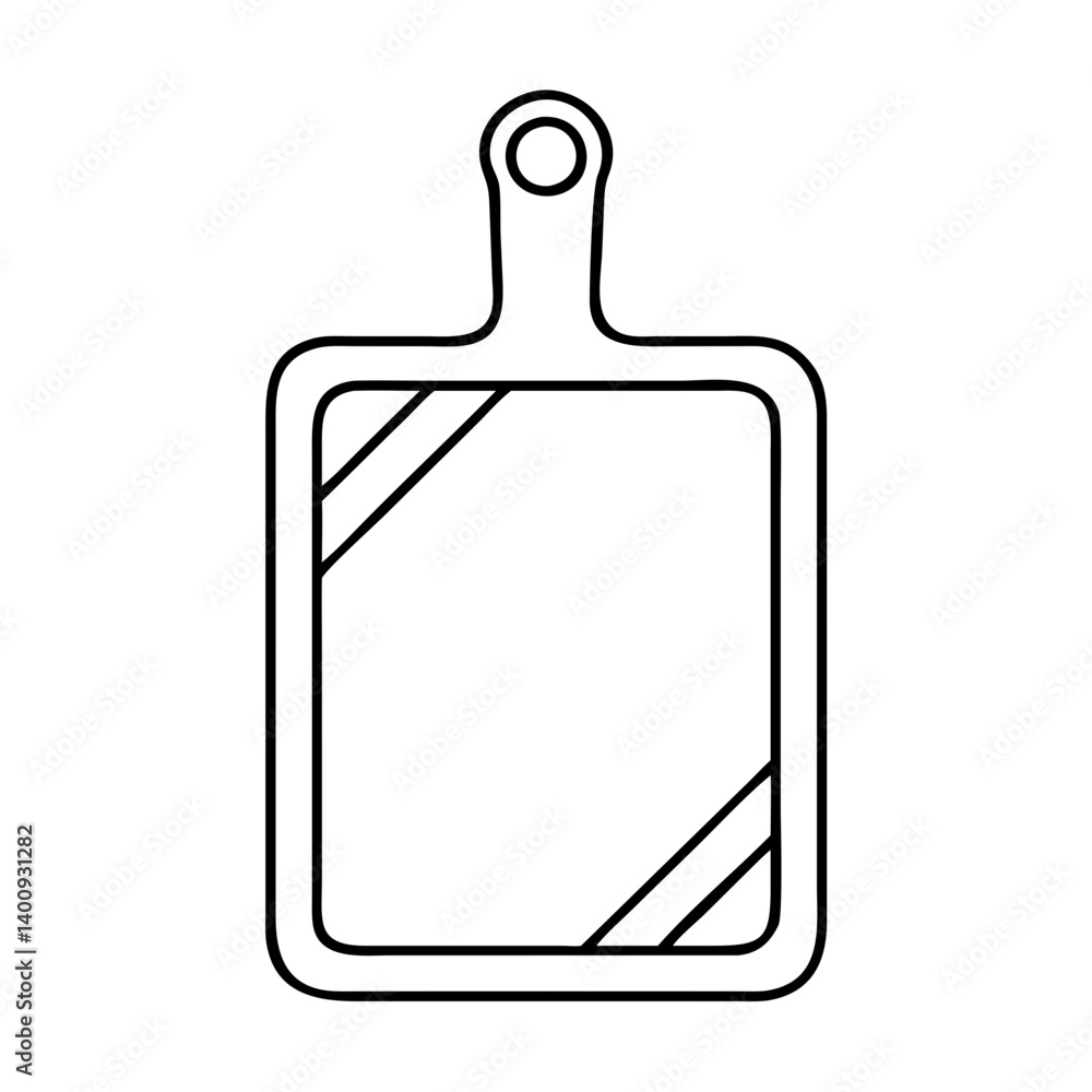 Poster a simple line drawing of a rectangular cutting board with a handle