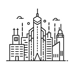 Fototapeta premium A Stunning Line Art Illustration of a Modern City Skyline Featuring Tall Buildings and Skyscrapers