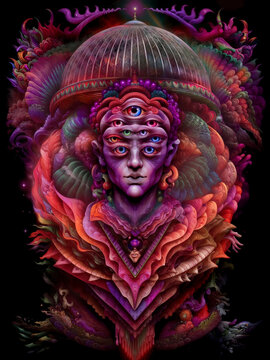 psychedelic red and black dragon head