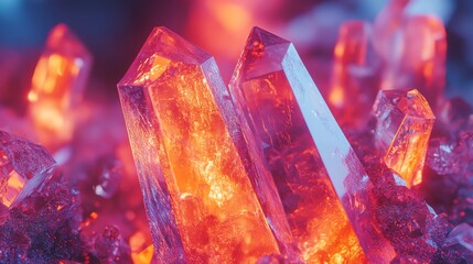Glowing Red Quartz Crystals on Dark Matrix Close-up Mineral Specimen