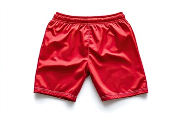 Red athletic shorts, back view, isolated