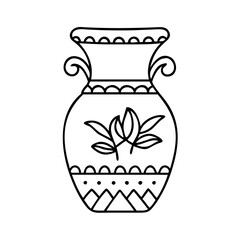 Elegant Black and White Line Drawing of Ornate Decorative Vase with Floral Design