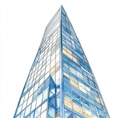 Obraz premium Blue and White Modern Skyscraper Watercolor Illustration