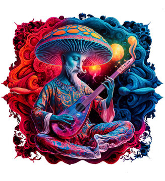 mushroom god of the god playing guitar