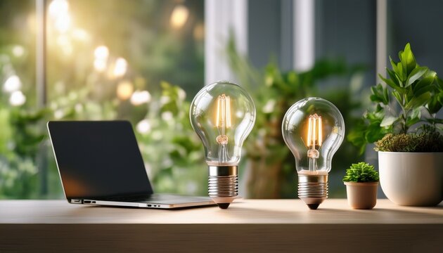 minimalist eco innovation sustainable design lightbulbs showcasing creative energy efficiency and modern workspace inspiration for digital entrepreneurs